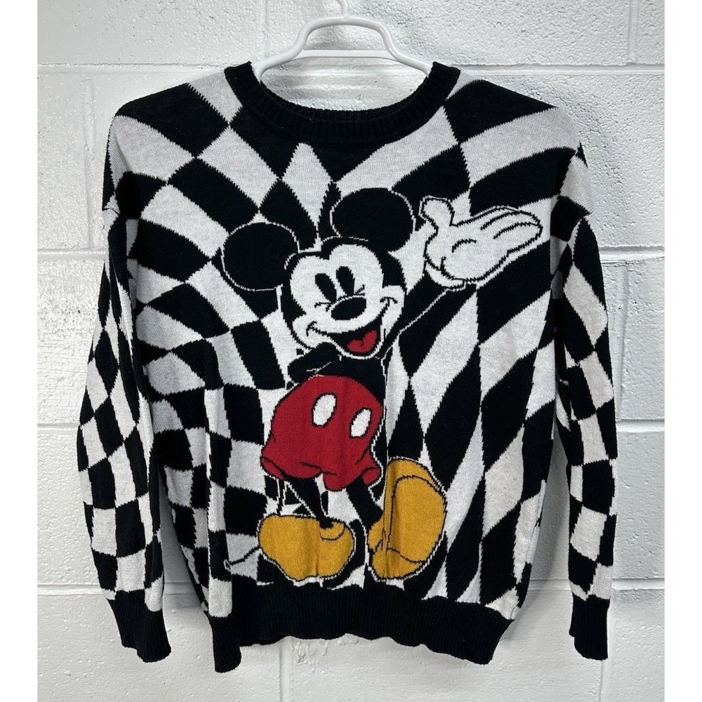 Disney Sweater Women Mickey Mouse Argyle Checkered Knit Pullover‎ / Large